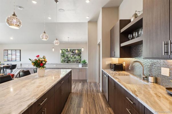 Interior, Kitchen, Pendant Lights, Recessed Lighting, Wood Texture Flooring