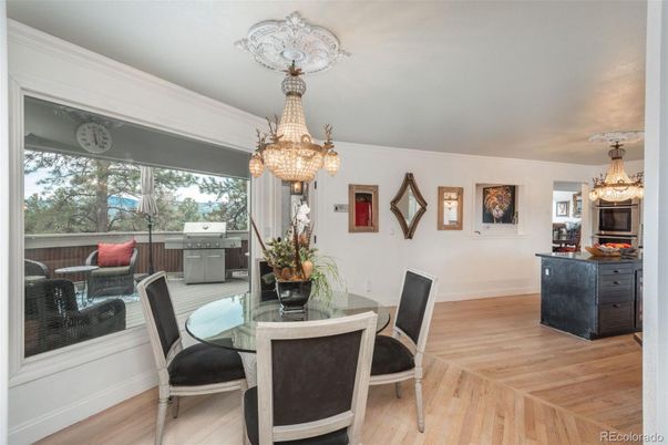Chandelier, Dining room, Interior, Wood Texture Flooring