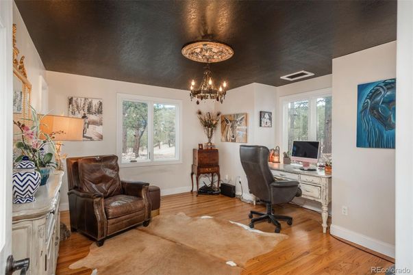 Chandelier, Home Office, Interior, Wood Texture Flooring