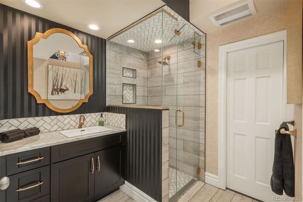 Bathroom, Glass Shower, Interior, Recessed Lighting