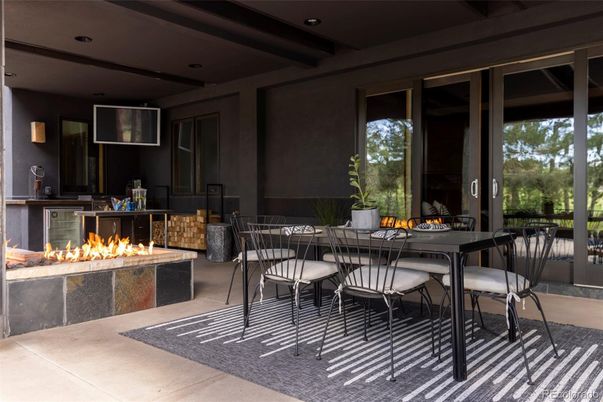 Dining room, Fireplace, Interior, Recessed Lighting