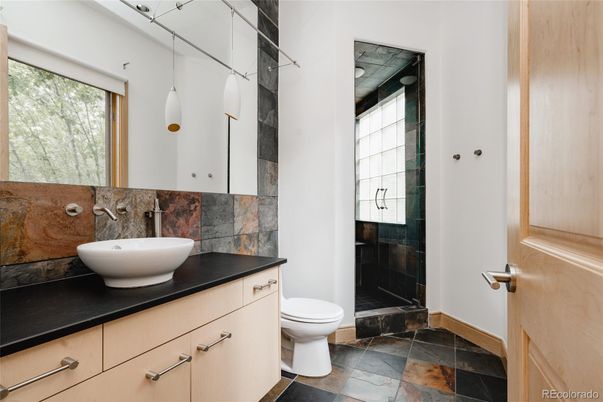 Bathroom, Glass Shower, Interior, Pendant Lights