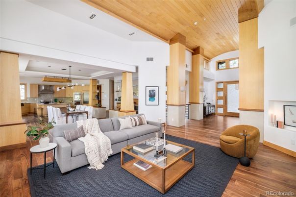 Dining room, Interior, Kitchen, Living room, Pendant Lights, Recessed Lighting, Wooden Ceilings, Wood Texture Flooring