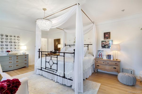 Bedroom, Chandelier, Interior, Wood Texture Flooring