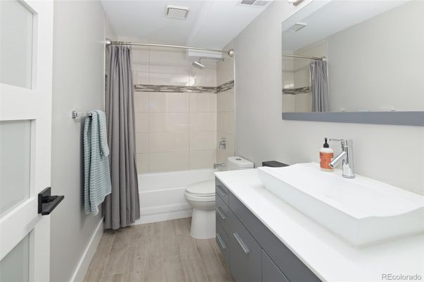 Bathroom, Glass Shower, Interior, Wood Texture Flooring