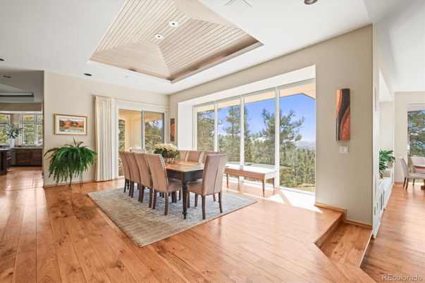 Dining room, Interior, Recessed Lighting, Wood Texture Flooring