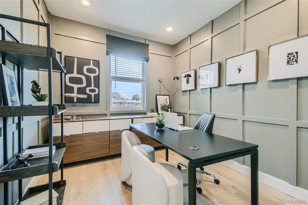 Home Office, Interior, Recessed Lighting, Wood Texture Flooring