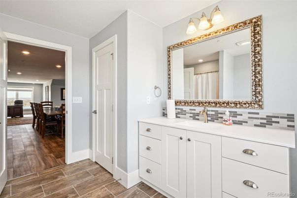 Bathroom, Dining room, Interior, Recessed Lighting, Wood Texture Flooring