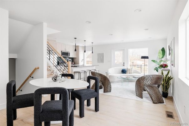 Dining room, Interior, Kitchen, Living room, Pendant Lights, Recessed Lighting, Wood Texture Flooring