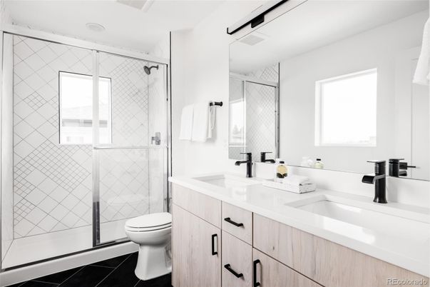 Bathroom, Dual Sink Vanities, Glass Shower, Interior