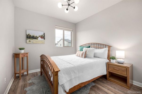 Bedroom, Interior, Pendant Lights, Wood Texture Flooring