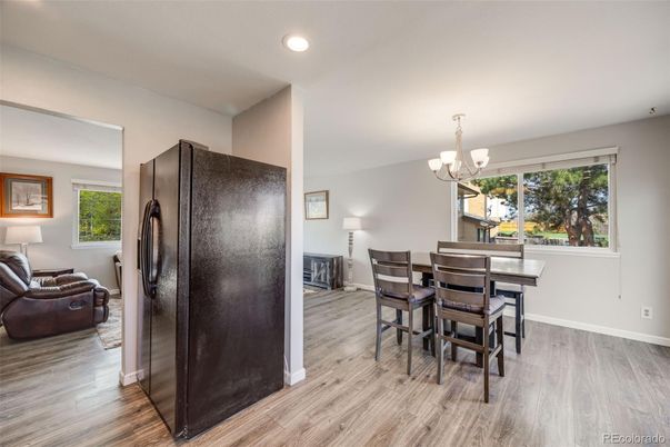 Chandelier, Dining room, Interior, Recessed Lighting, Wood Texture Flooring