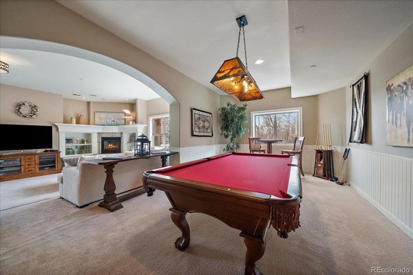 Billiard Table, Fireplace, Game Room, Interior, Pendant Lights, Recessed Lighting