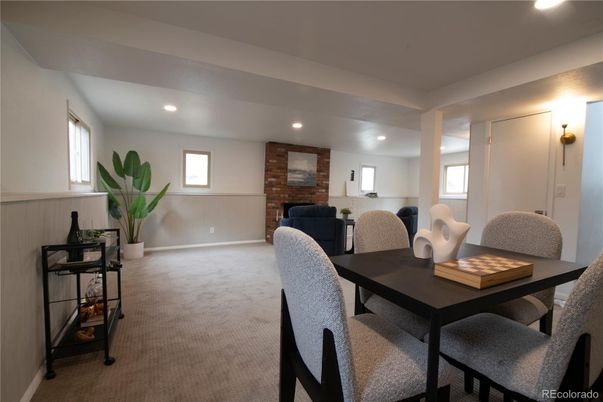 Dining room, Interior, Recessed Lighting, Stone Walls