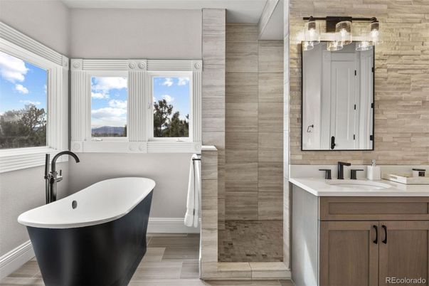 Bathroom, Dual Sink Vanities, Free Standing Baths, Glass Shower, Interior