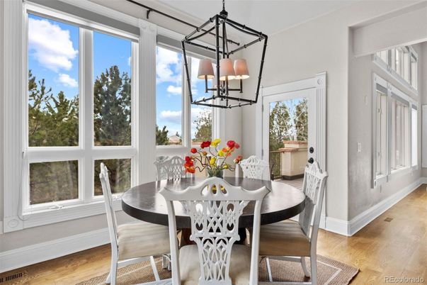 Dining room, Interior, Pendant Lights, Wood Texture Flooring