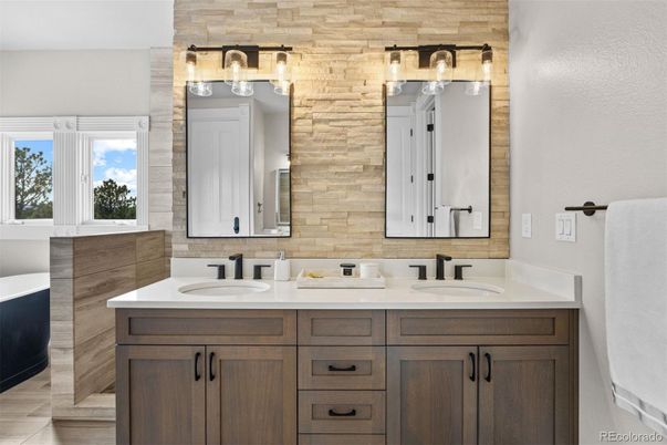 Bathroom, Dual Sink Vanities, Interior, Stone Walls