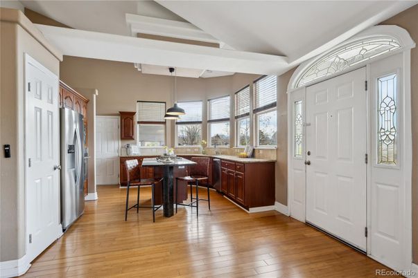 Dining room, Interior, Kitchen, Pendant Lights, Wood Texture Flooring