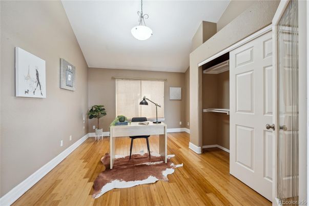 Home Office, Interior, Pendant Lights, Wood Texture Flooring
