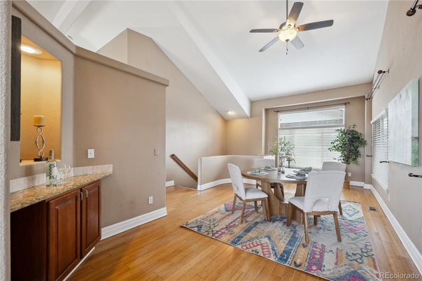 Dining room, Interior, Recessed Lighting, Wood Texture Flooring
