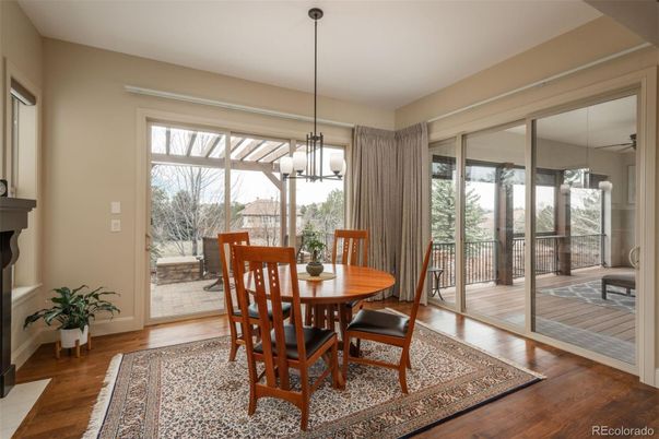 Dining room, Interior, Pendant Lights, Wood Texture Flooring