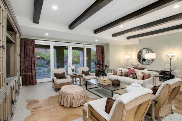 Interior, Living room, Recessed Lighting, Wooden Beams