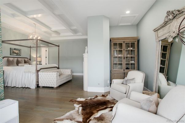 Bedroom, Interior, Pendant Lights, Recessed Lighting, Wood Texture Flooring