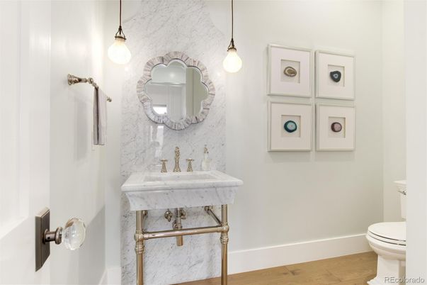 Bathroom, Interior, Pendant Lights, Wood Texture Flooring