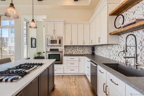 Interior, Kitchen, Pendant Lights, Stainless Steel Appliances, Wood Texture Flooring