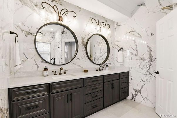 Bathroom, Dual Sink Vanities, Interior, Marble Walls