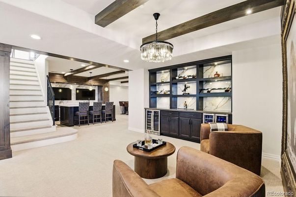 Interior, Living room, Pendant Lights, Recessed Lighting, Wooden Beams