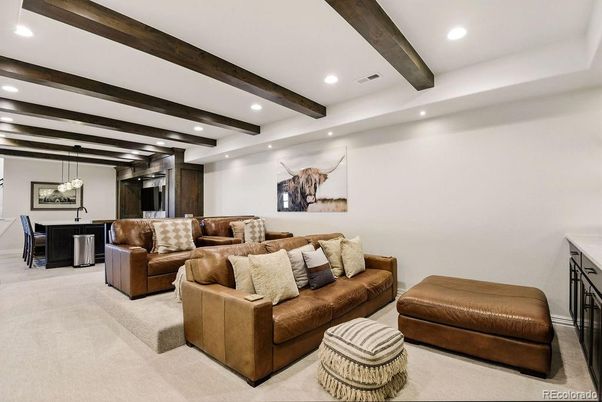 Interior, Living room, Pendant Lights, Recessed Lighting, Wooden Beams