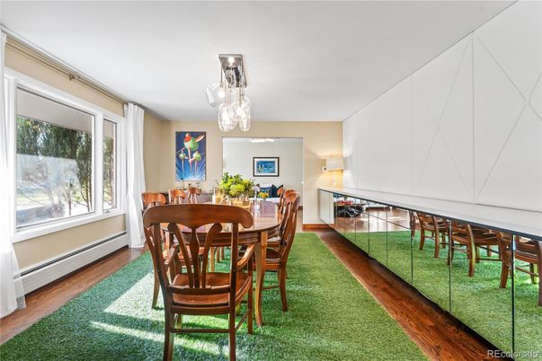 Dining room, Interior, Pendant Lights, Wood Texture Flooring