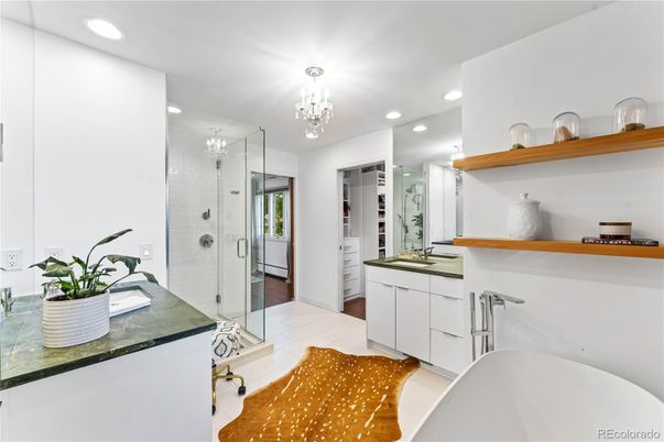 Bathroom, Dual Sink Vanities, Free Standing Baths, Glass Shower, Interior, Recessed Lighting