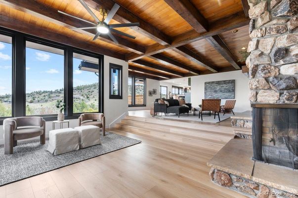 Fireplace, Interior, Living room, Stone Walls, Wooden Beams, Wooden Ceilings, Wood Texture Flooring