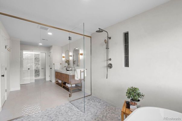 Bathroom, Glass Shower, Interior, Recessed Lighting
