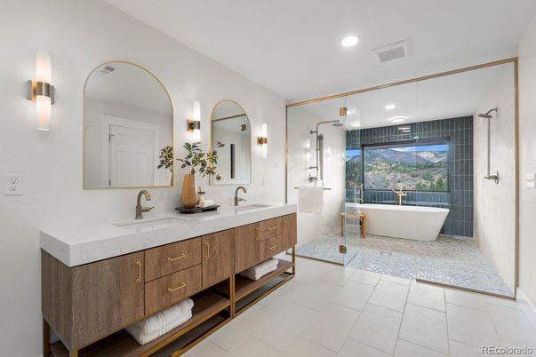 Bathroom, Dual Sink Vanities, Free Standing Baths, Interior, Recessed Lighting