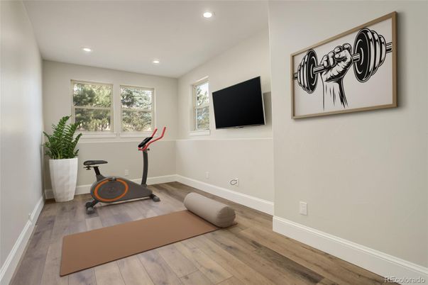 Fitness Equipment, Interior, Recessed Lighting, Wood Texture Flooring
