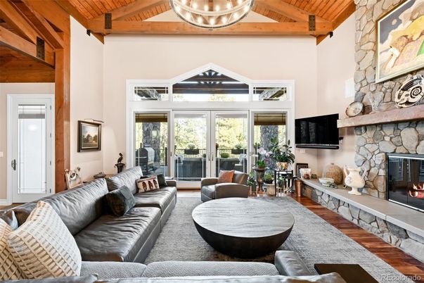 Fireplace, Interior, Living room, Stone Walls, Wooden Beams, Wooden Ceilings, Wood Texture Flooring