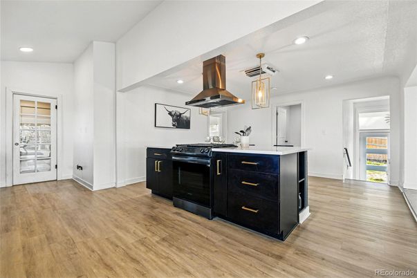 Interior, Kitchen, Pendant Lights, Recessed Lighting, Wood Texture Flooring