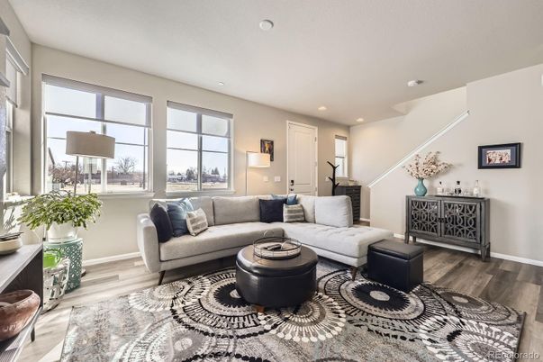Interior, Living room, Recessed Lighting, Wood Texture Flooring