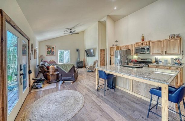 Interior, Kitchen, Living room, Recessed Lighting, Stainless Steel Appliances, Wood Texture Flooring