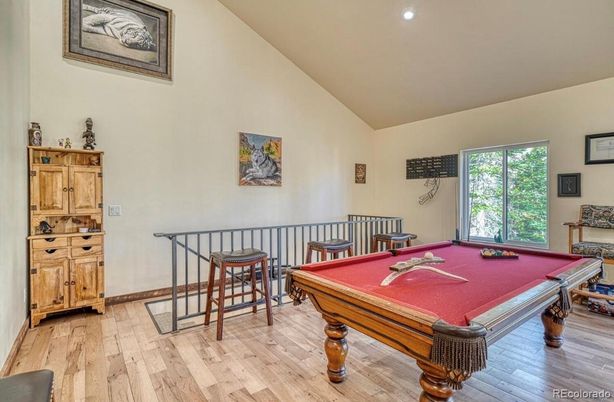 Billiard Table, Game Room, Interior, Recessed Lighting, Wood Texture Flooring
