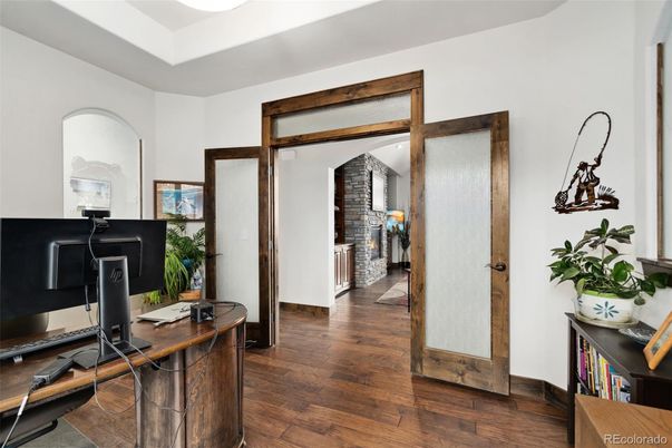 Home Office, Interior, Stone Walls, Wood Texture Flooring