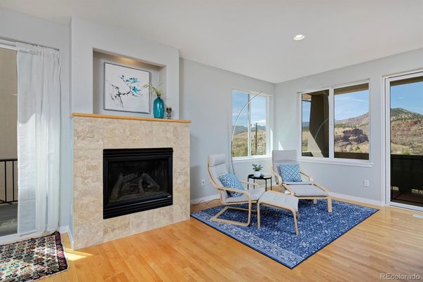 Fireplace, Interior, Recessed Lighting, Wood Texture Flooring