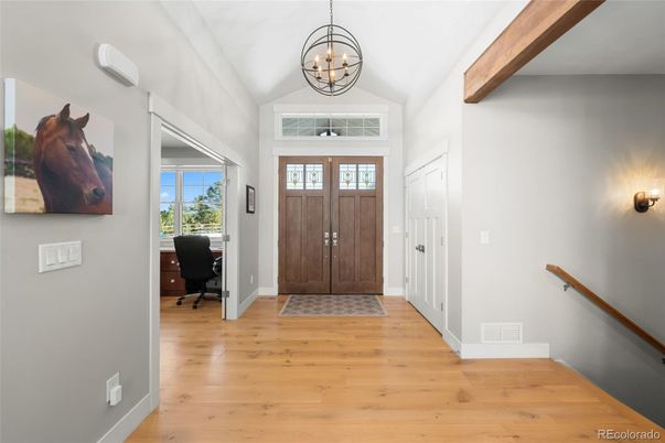 Chandelier, Home Office, Interior, Wood Texture Flooring