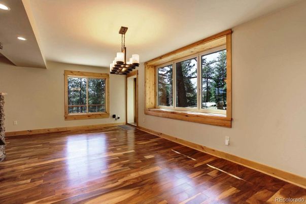Empty room, Interior, Pendant Lights, Recessed Lighting, Wood Texture Flooring