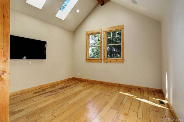 Empty room, Interior, Recessed Lighting, Wooden Beams, Wood Texture Flooring