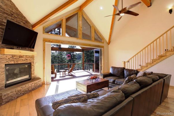 Fireplace, Interior, Living room, Wooden Beams, Wood Texture Flooring