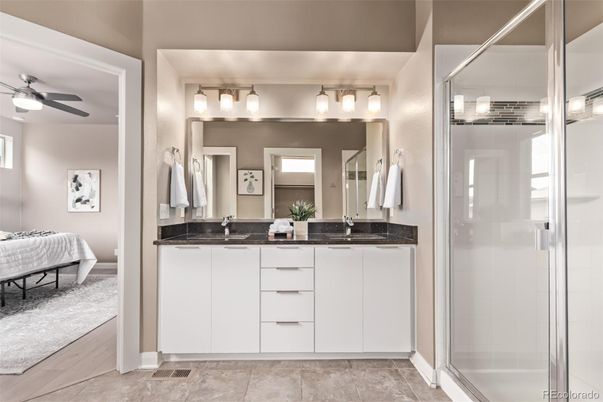 Bathroom, Dual Sink Vanities, Glass Shower, Interior